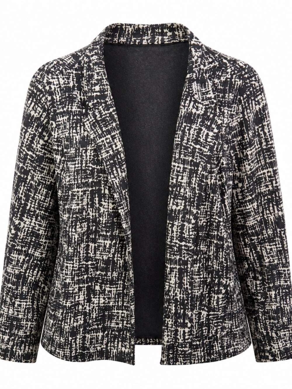 Jessica H Vintage Size 16 Black Cream Abstract Print Open Front Blazer
